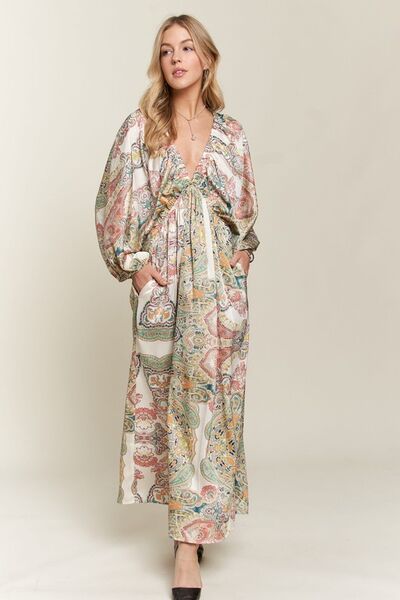 Adora Printed V-Neck Batwing Sleeve Dress.