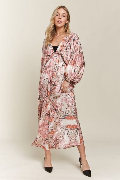 Adora Printed V-Neck Batwing Sleeve Dress.