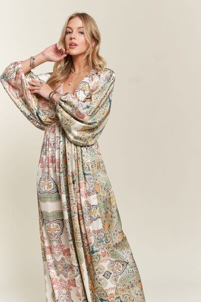 Adora Printed V-Neck Batwing Sleeve Dress.