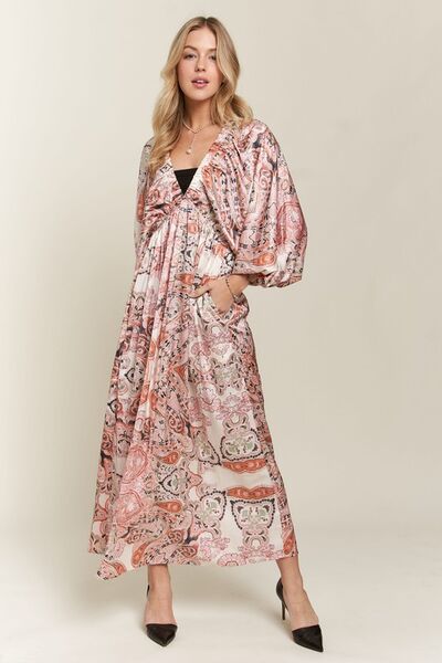 Adora Printed V-Neck Batwing Sleeve Dress.