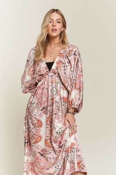 Adora Printed V-Neck Batwing Sleeve Dress.