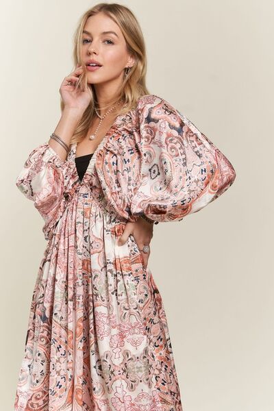 Adora Printed V-Neck Batwing Sleeve Dress.