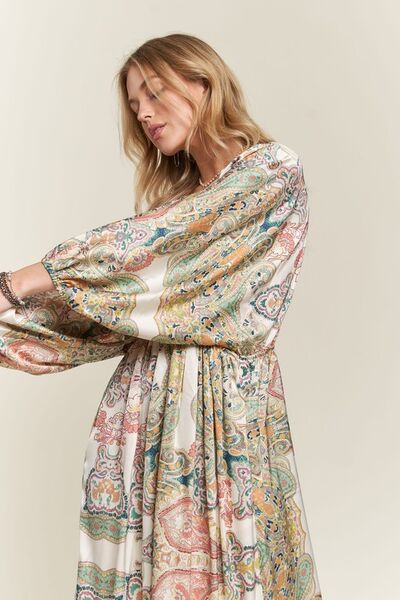 Adora Printed V-Neck Batwing Sleeve Dress.