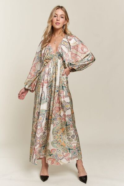Adora Printed V-Neck Batwing Sleeve Dress.