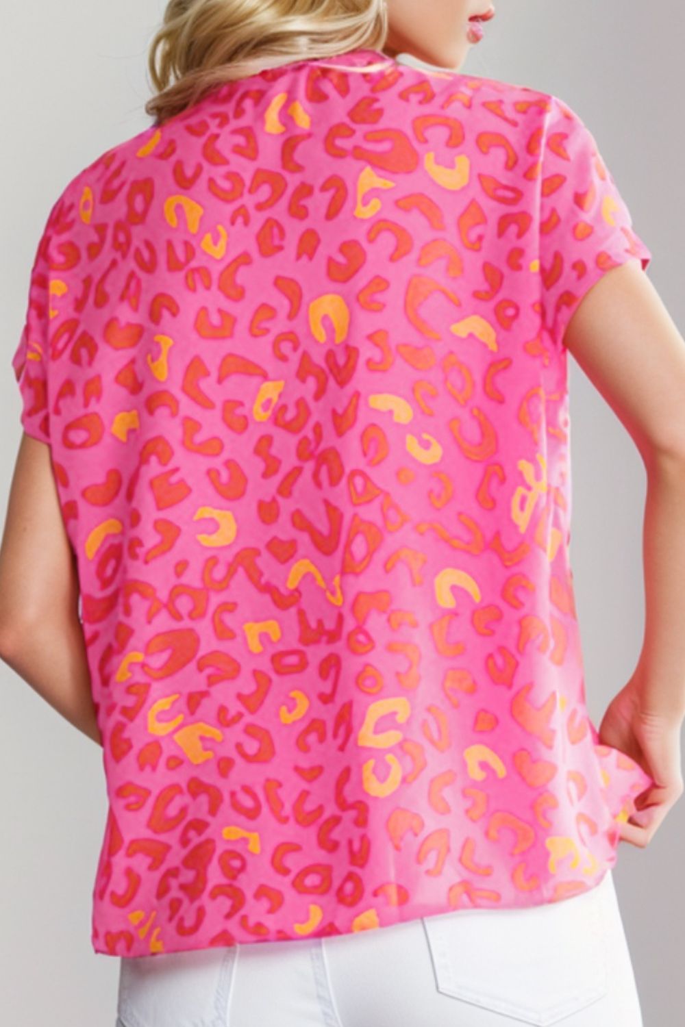 Printed V-Neck Cap Sleeve Blouse.