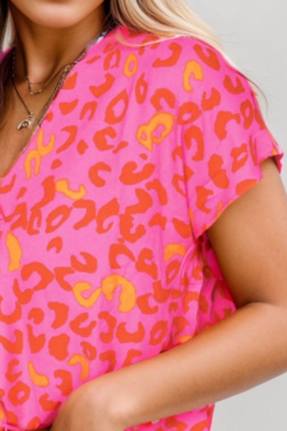 Printed V-Neck Cap Sleeve Blouse.