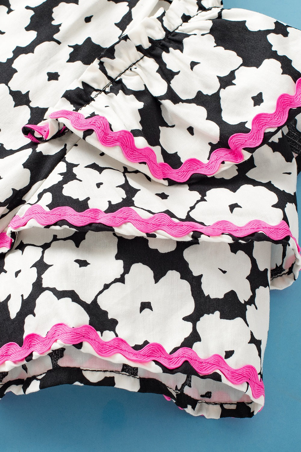 Printed V-Neck Flounce Sleeve Blouse.