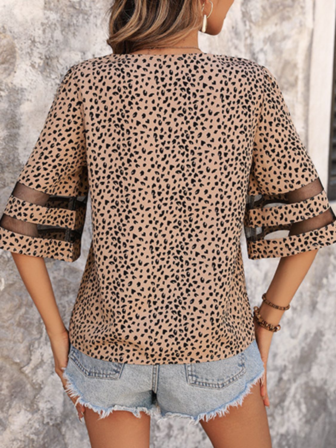 Perfee Printed V-Neck Half Sleeve Blouse.