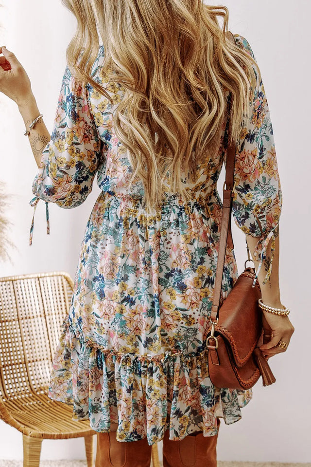 Printed V-Neck Half Sleeve Dress.