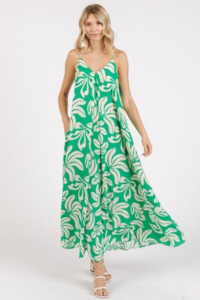 Mittoshop Printed V-Neck Maxi Cami Dress with Pockets.