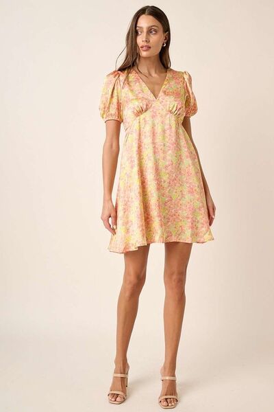 Mittoshop Printed V-Neck Puff Sleeve Mini Dress.