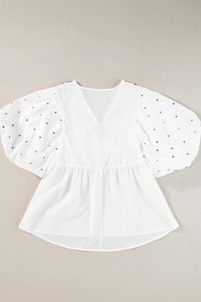 Printed V-Neck Puff Sleeve Top.