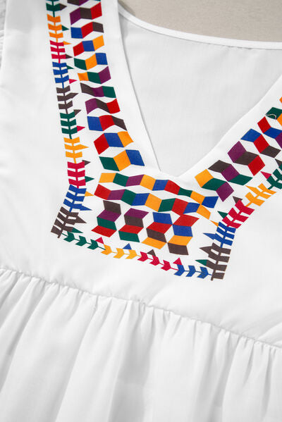 Printed V-Neck Puff Sleeve Top.