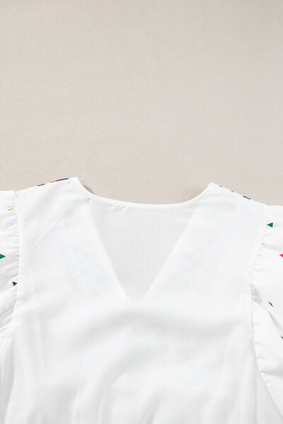 Printed V-Neck Puff Sleeve Top.