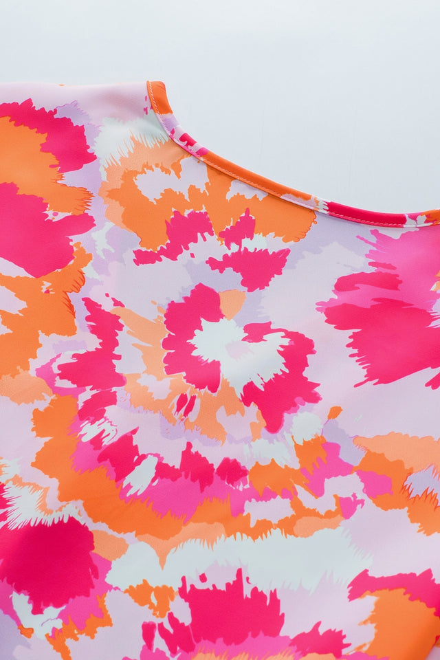 Printed V-Neck Short Sleeve Blouse.