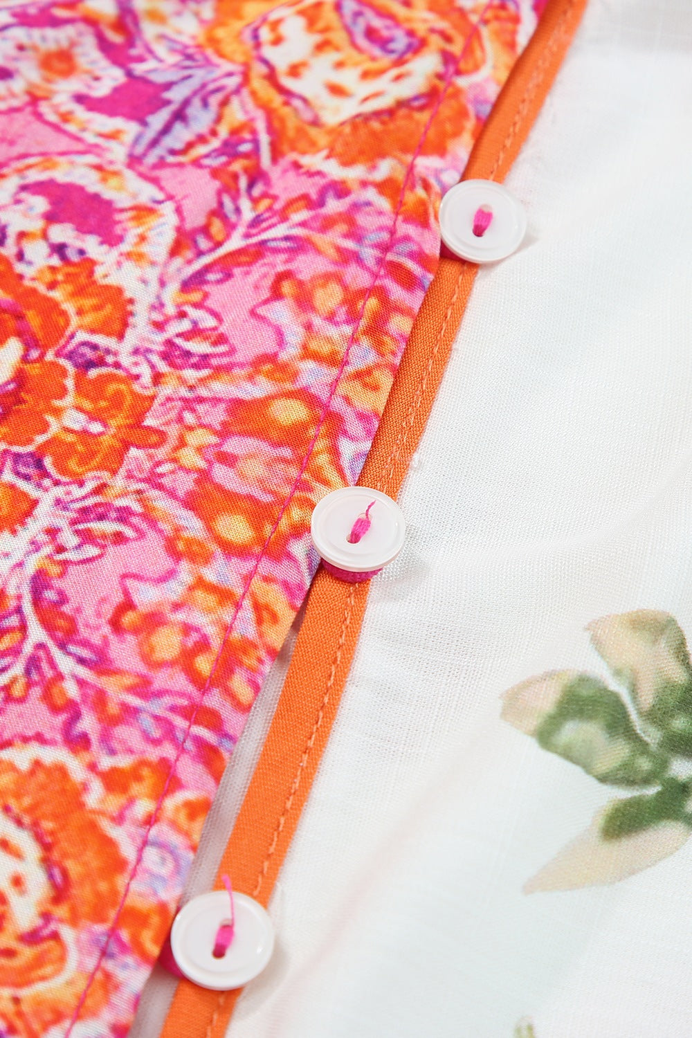 Printed V-Neck Short Sleeve Blouse with Buttoned.
