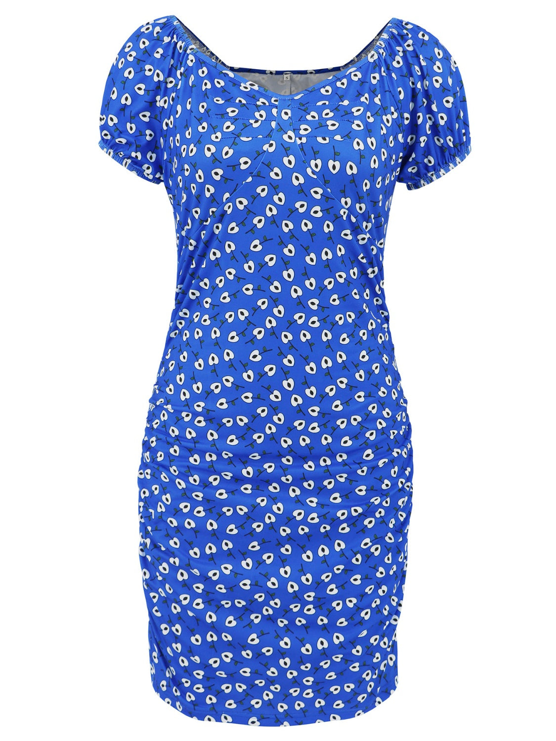 Printed V-Neck Short Sleeve Mini Dress.