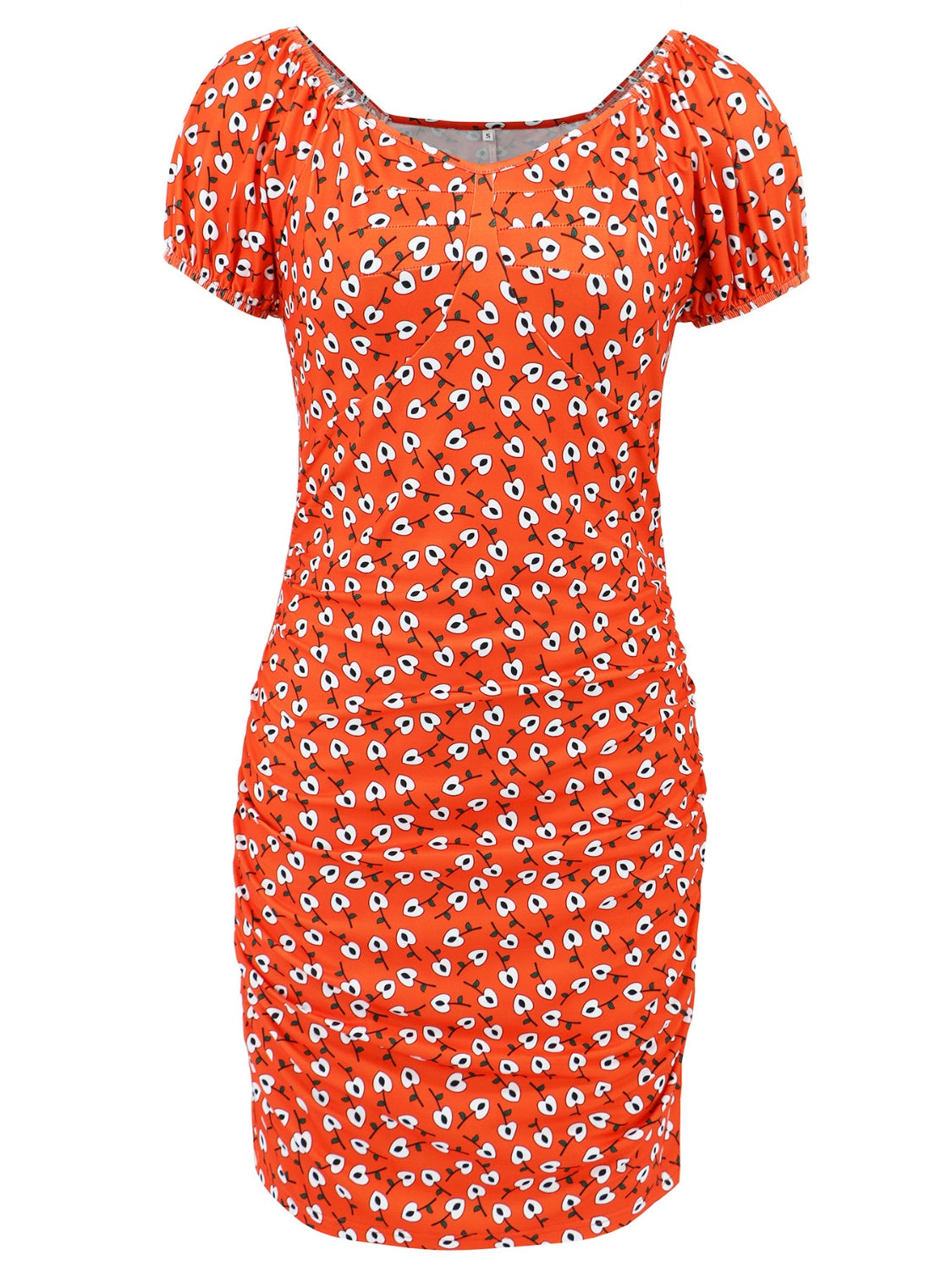 Printed V-Neck Short Sleeve Mini Dress.