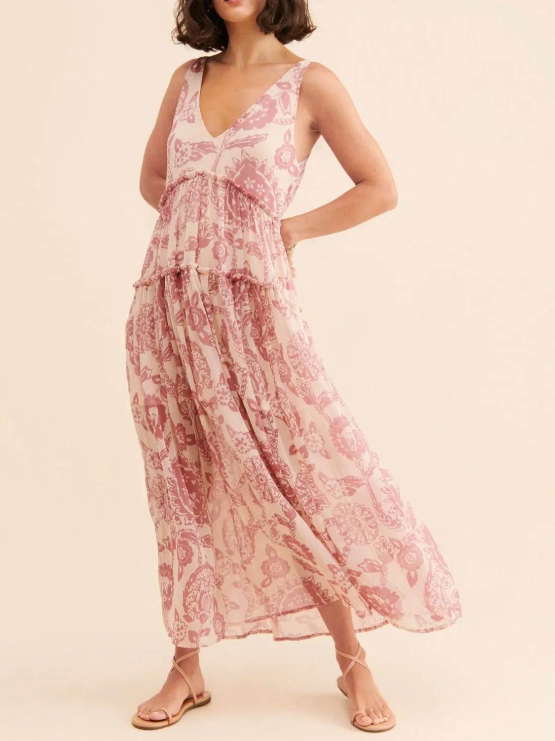Floral Print Ruffle Sleeve Empire Waist Mini Dress.