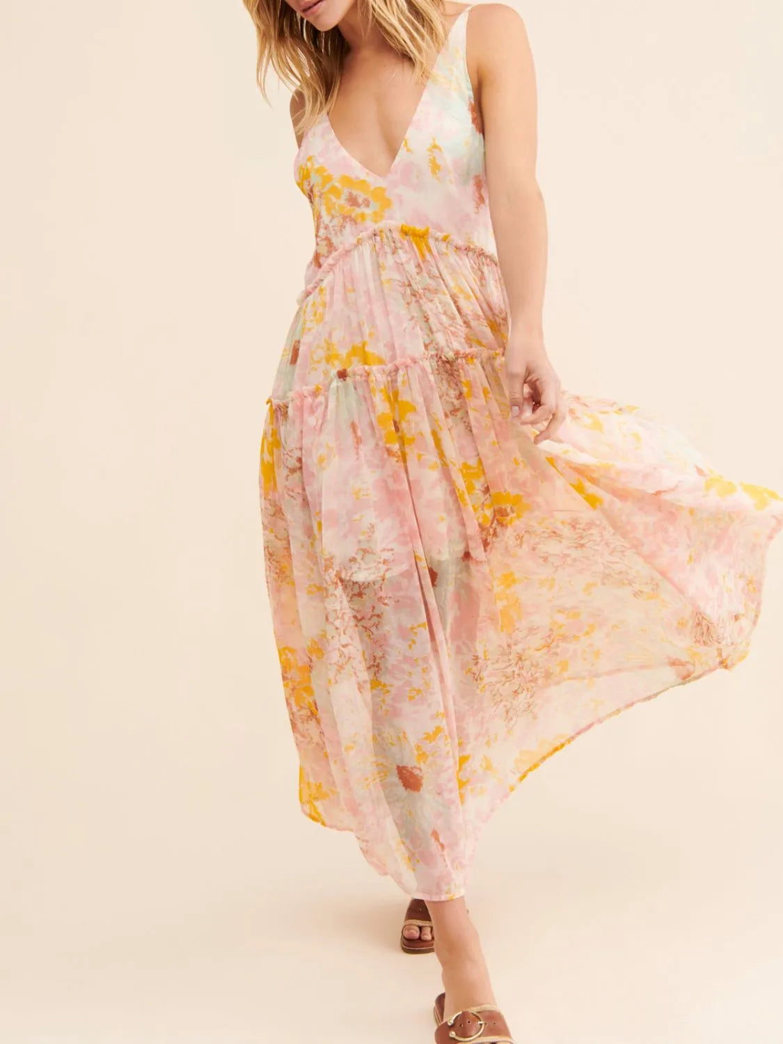 Floral Print Notched Short Sleeve Dress.