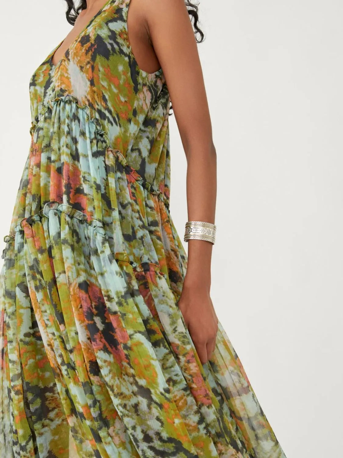 Floral Print Ric Rac Patched Sleeveless Mini Dress.