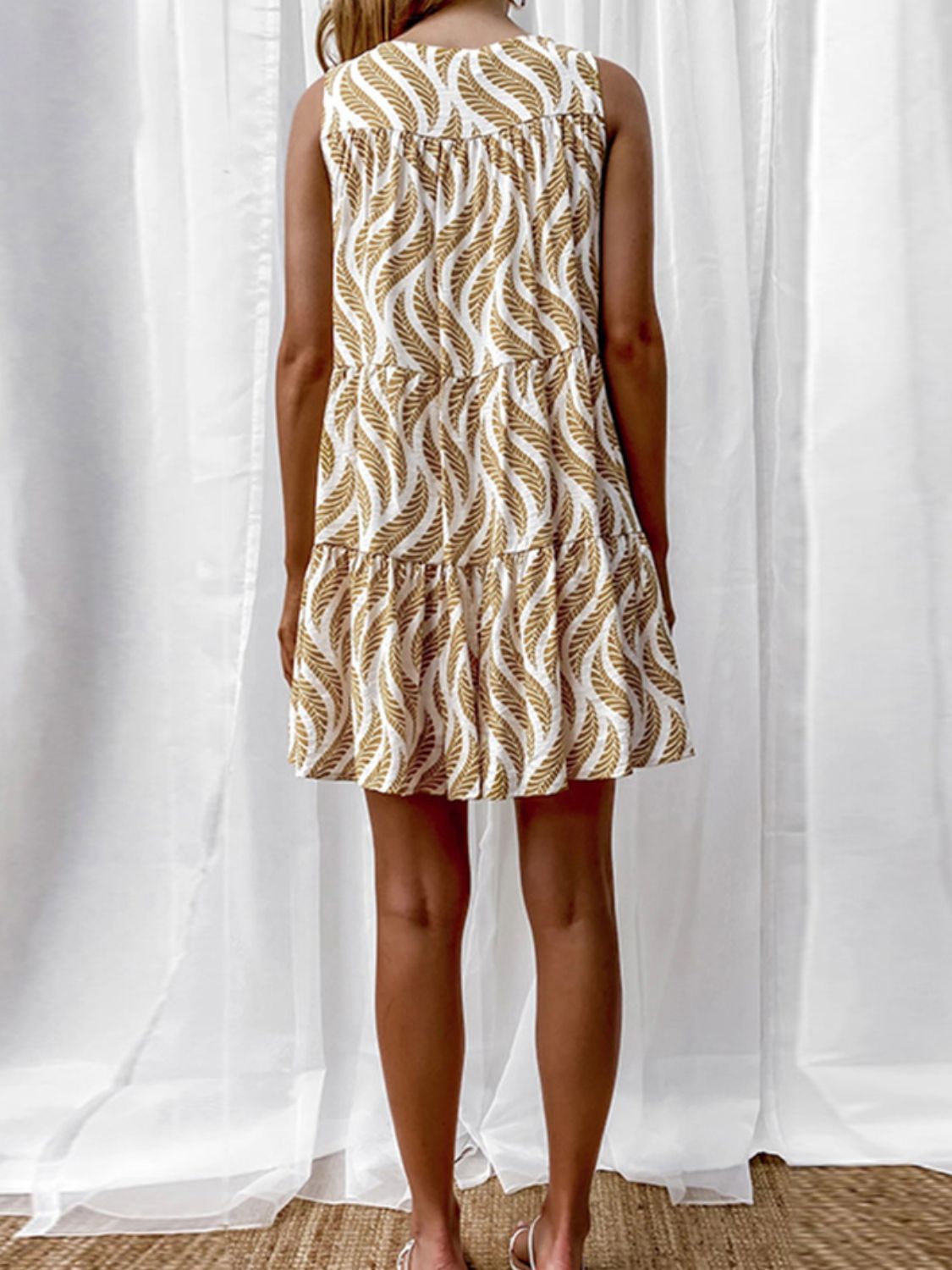 Printed V-Neck Sleeveless Mini Dress.