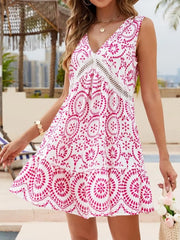 Printed V-Neck Sleeveless Mini Dress.