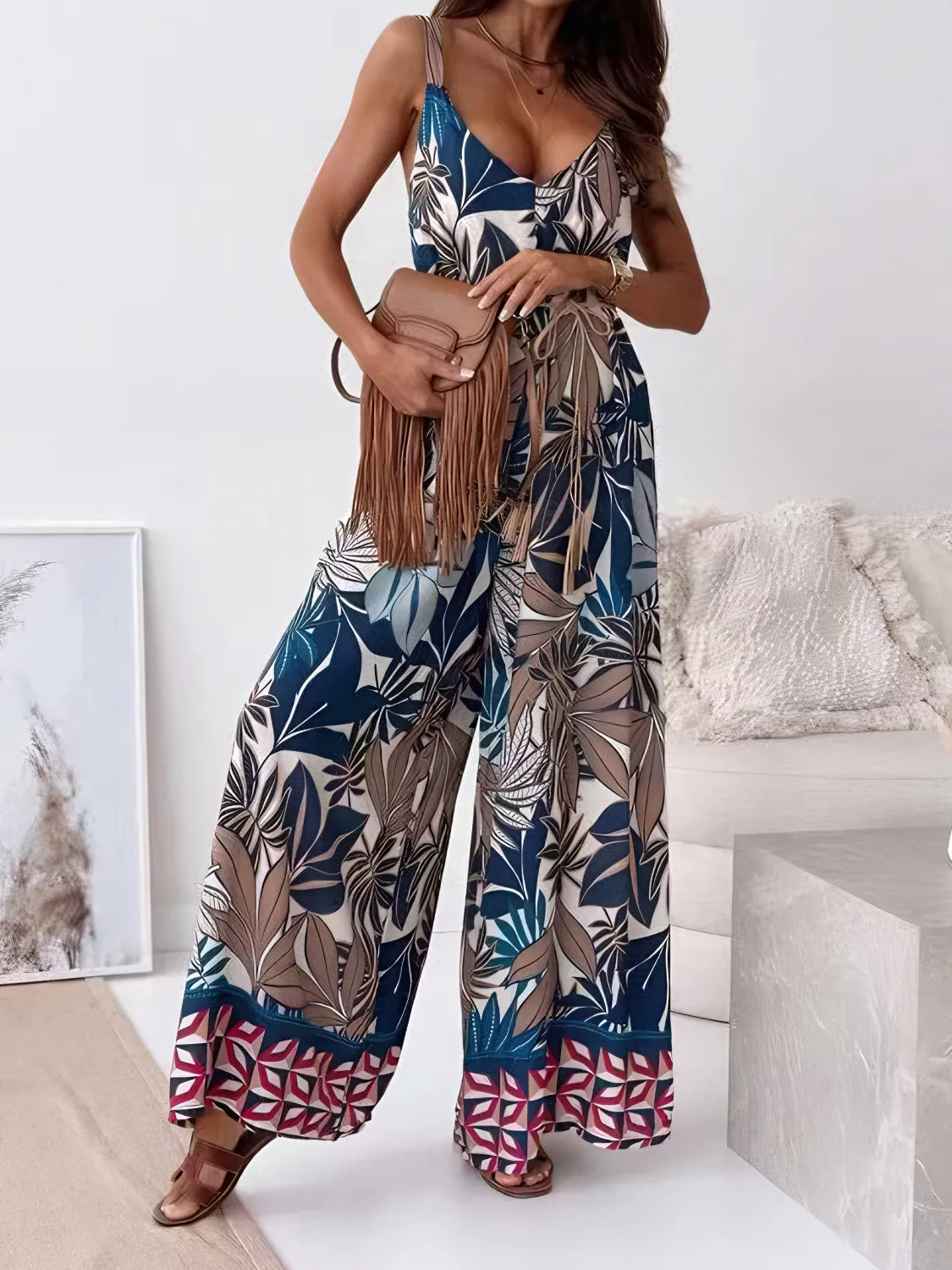 Cutout Scoop Neck Wide Strap Jumpsuit.