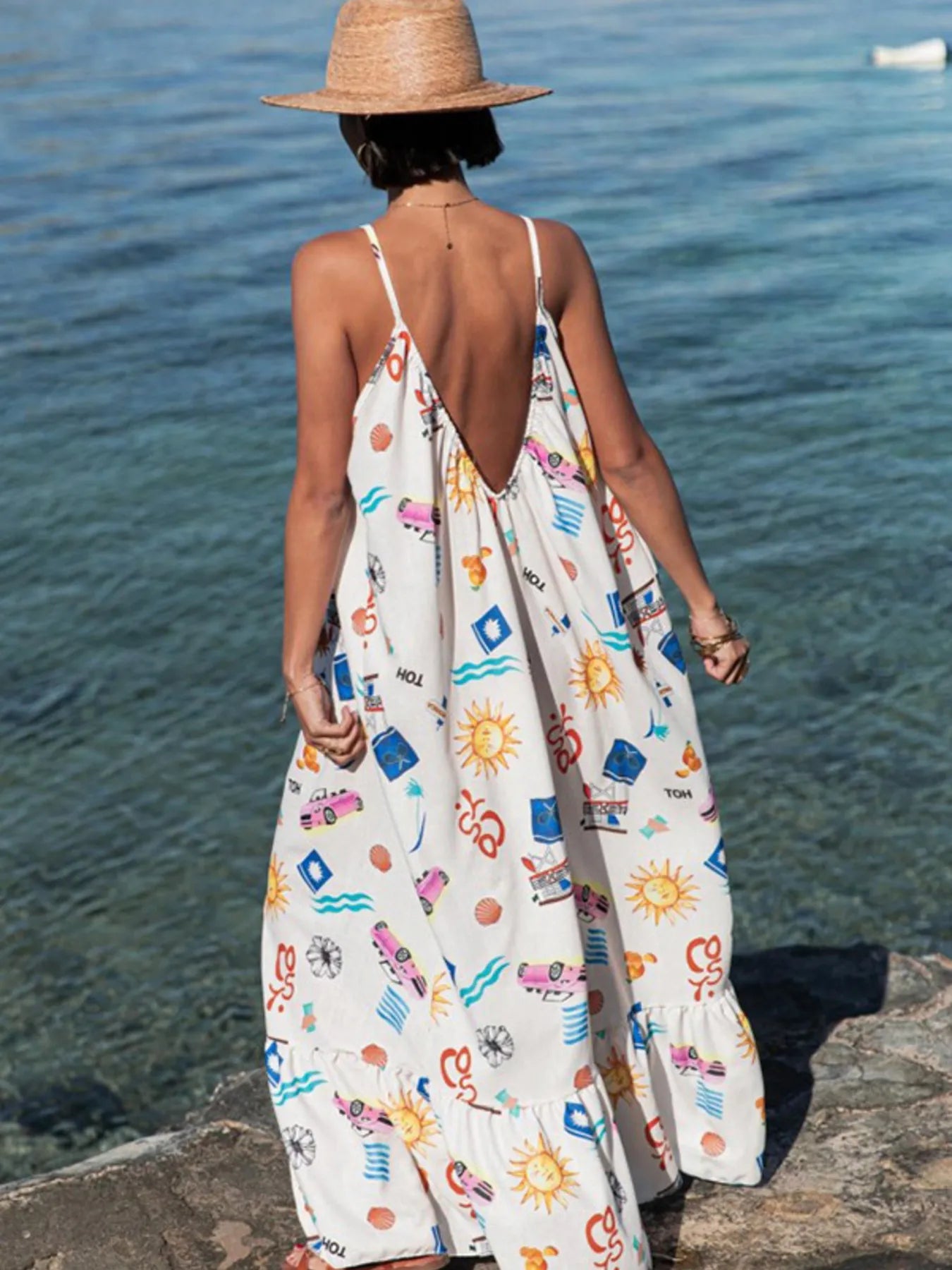 Printed V-neck Summer Maxi Dress
