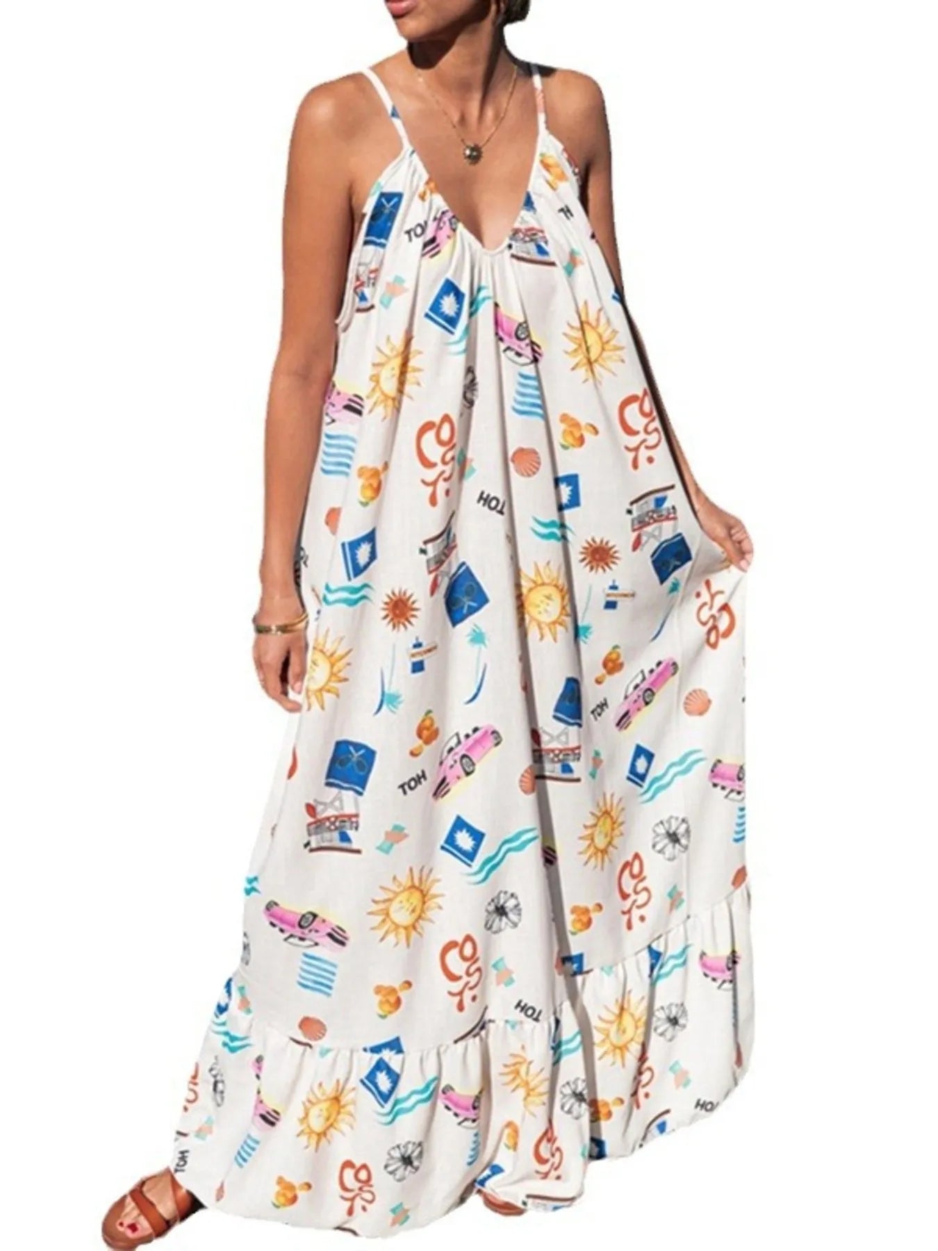 Printed V-neck Summer Maxi Dress