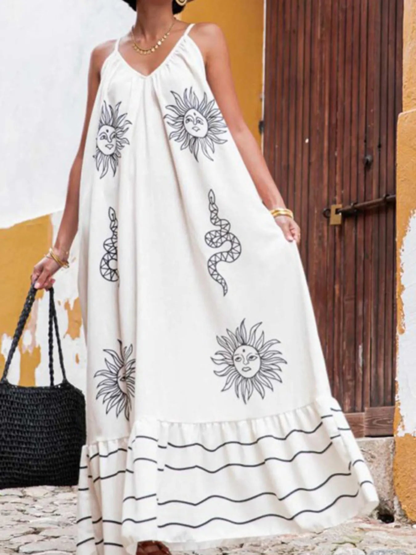 Printed V-neck Summer Maxi Dress