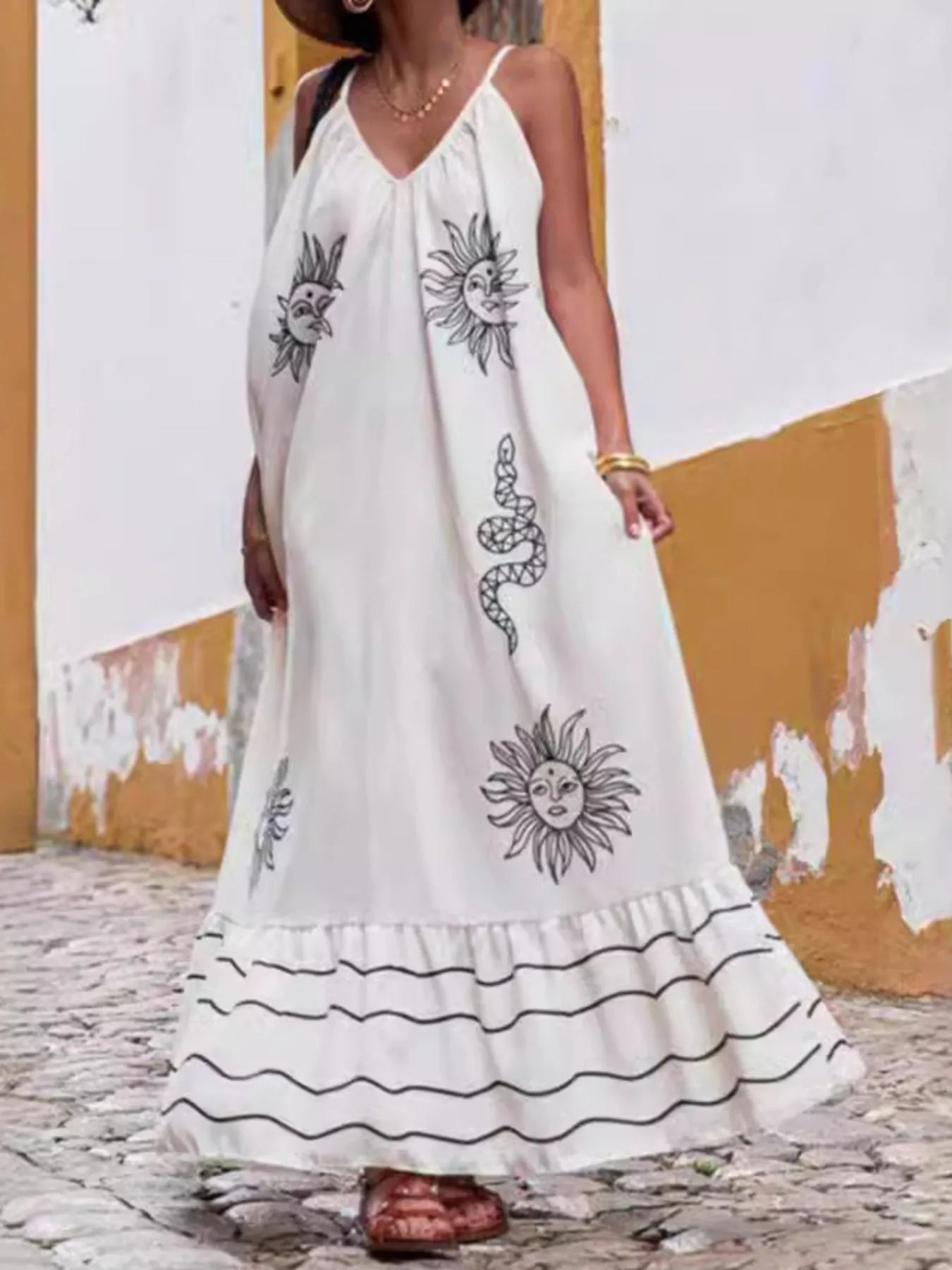 Printed V-neck Summer Maxi Dress