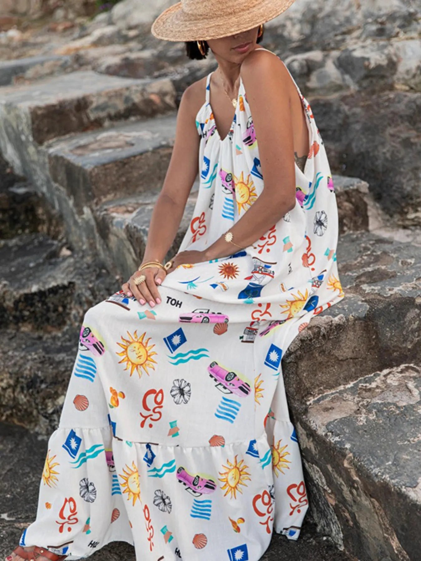 Printed V-neck Summer Maxi Dress