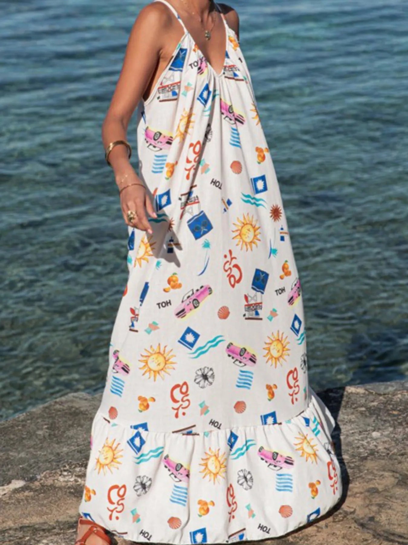 Printed V-neck Summer Maxi Dress