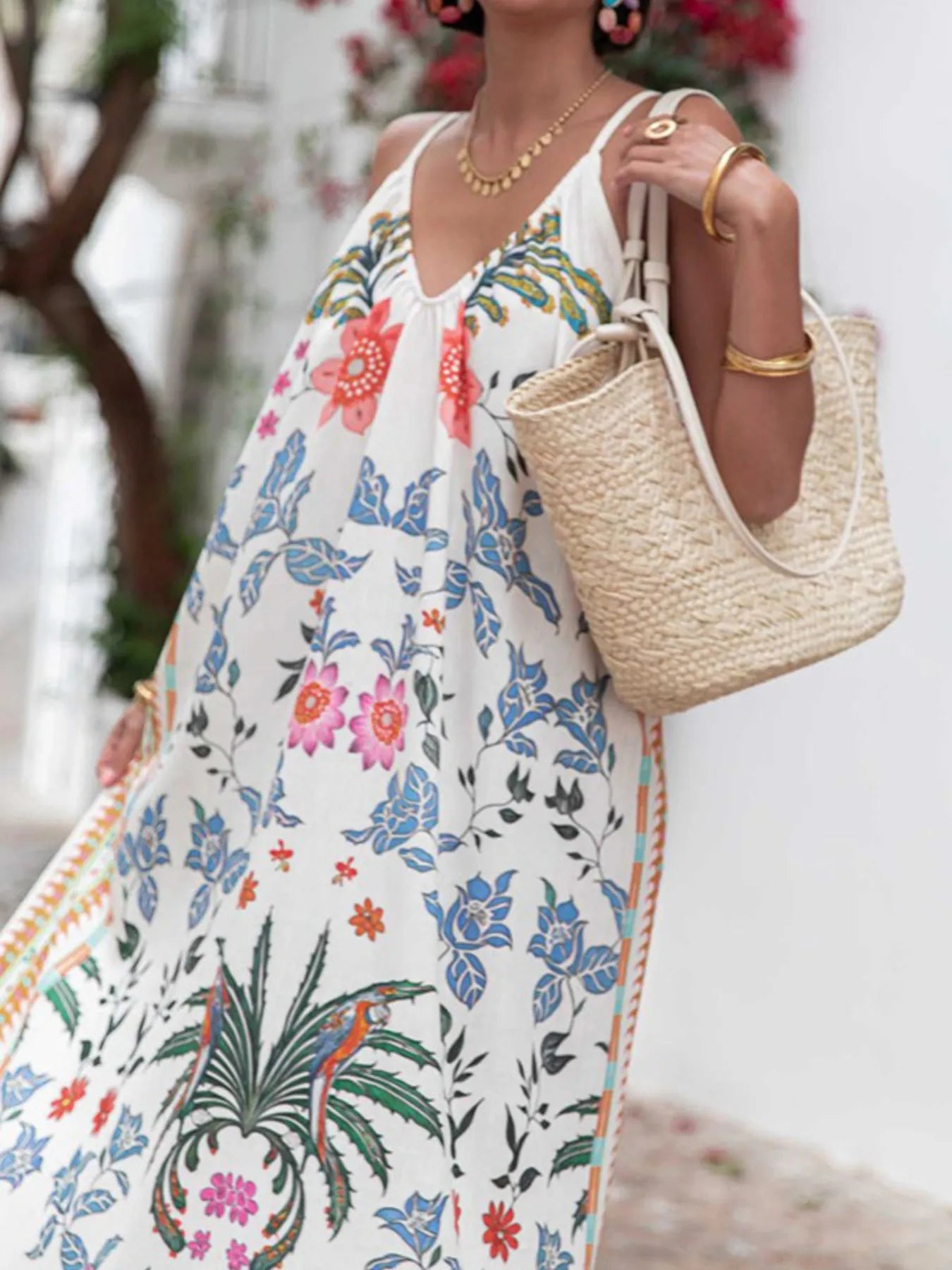 Printed V-neck Summer Maxi Dress