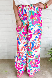 Printed wide leg pants with tie, opaque.