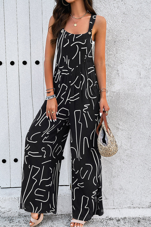 Printed Wide Strap Jumpsuit with Pockets.