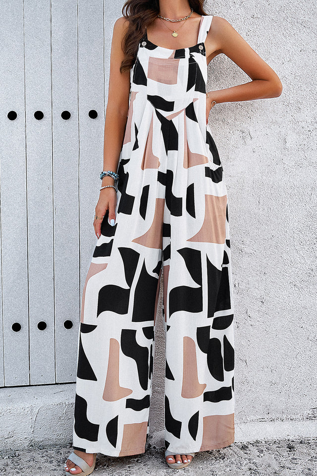 Printed Wide Strap Jumpsuit with Pockets.