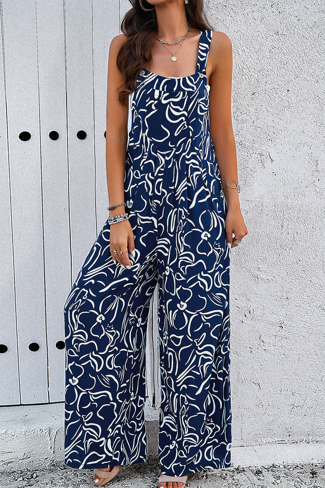 Printed Wide Strap Jumpsuit with Pockets.