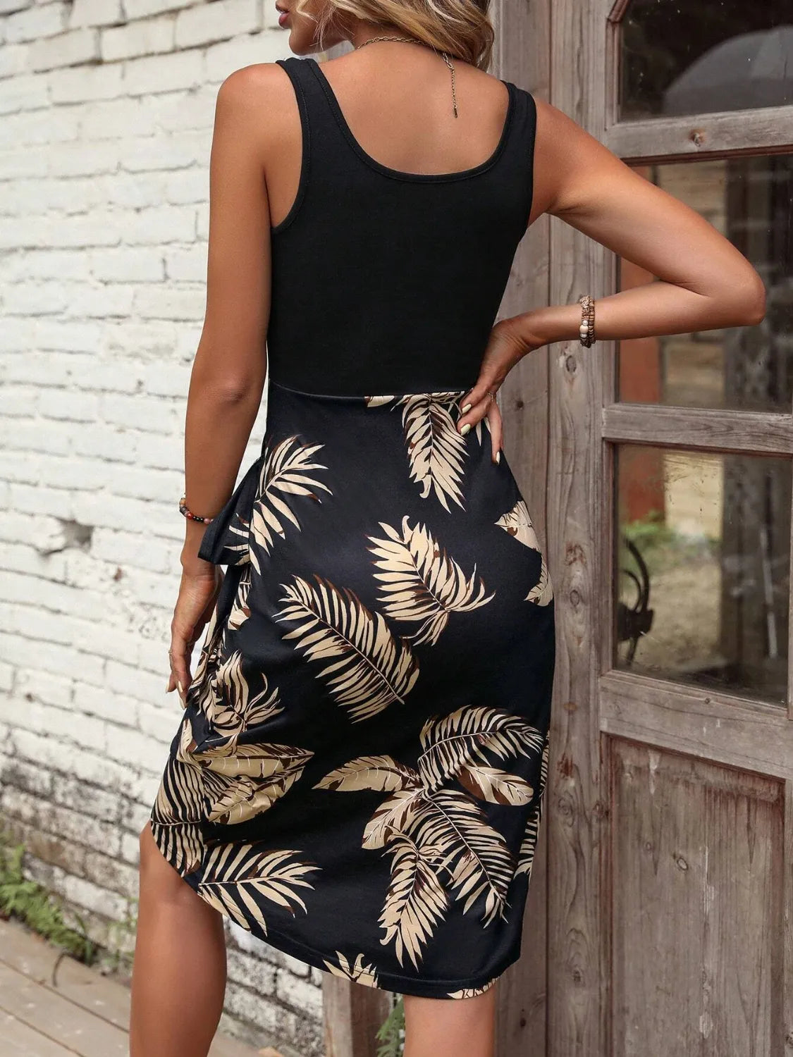 Printed Wide Strap Tank Dress.