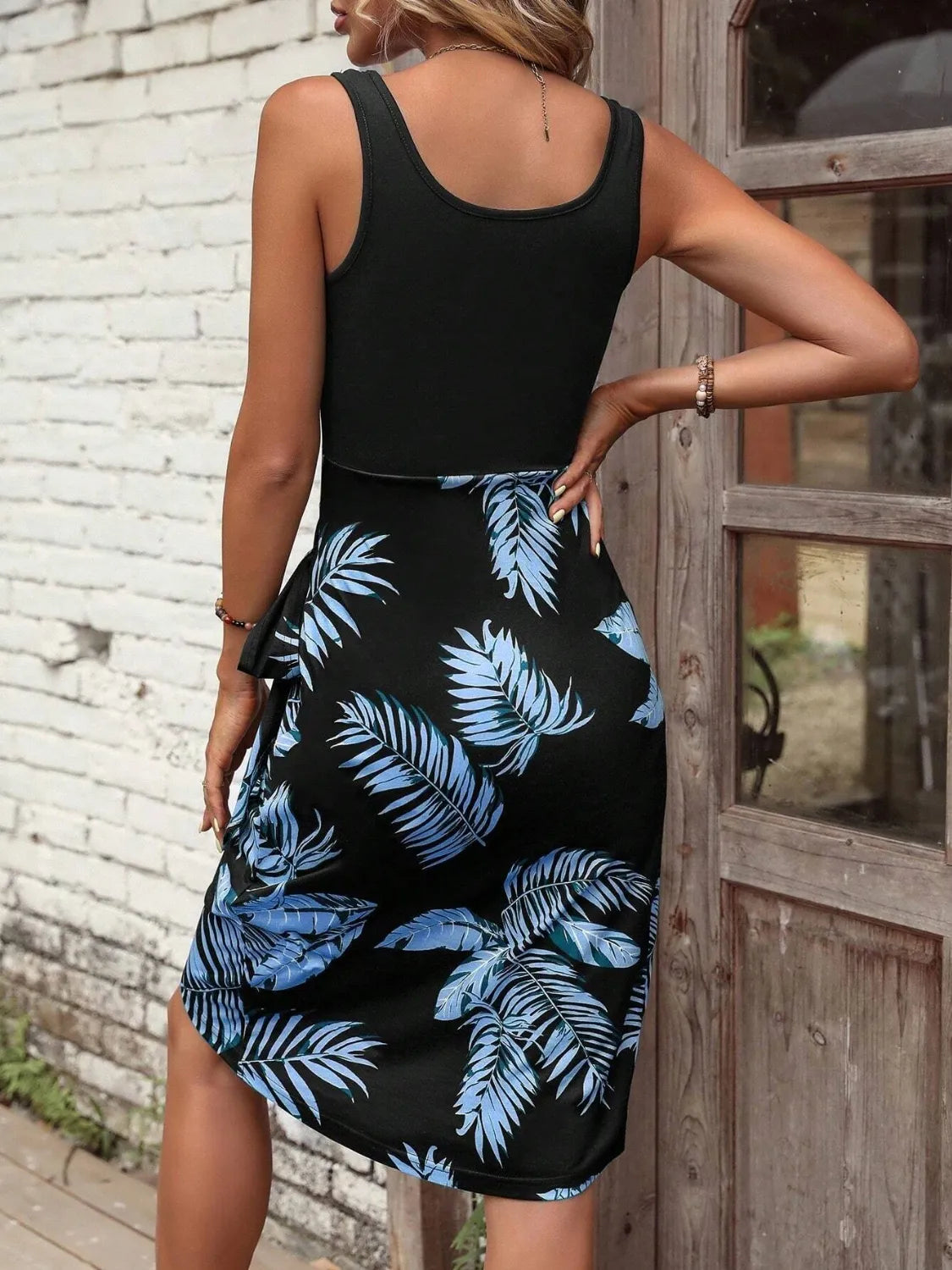 Printed Wide Strap Tank Dress.