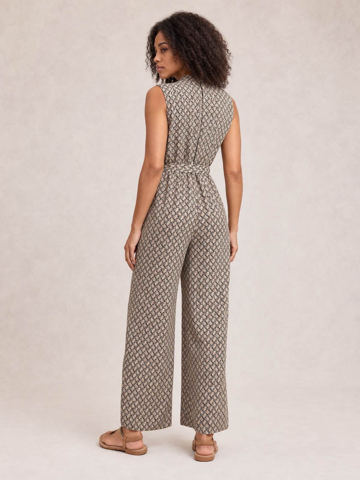 Printed Mock Neck Sleeveless Jumpsuit