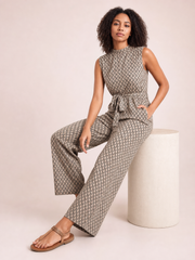 Printed Mock Neck Sleeveless Jumpsuit