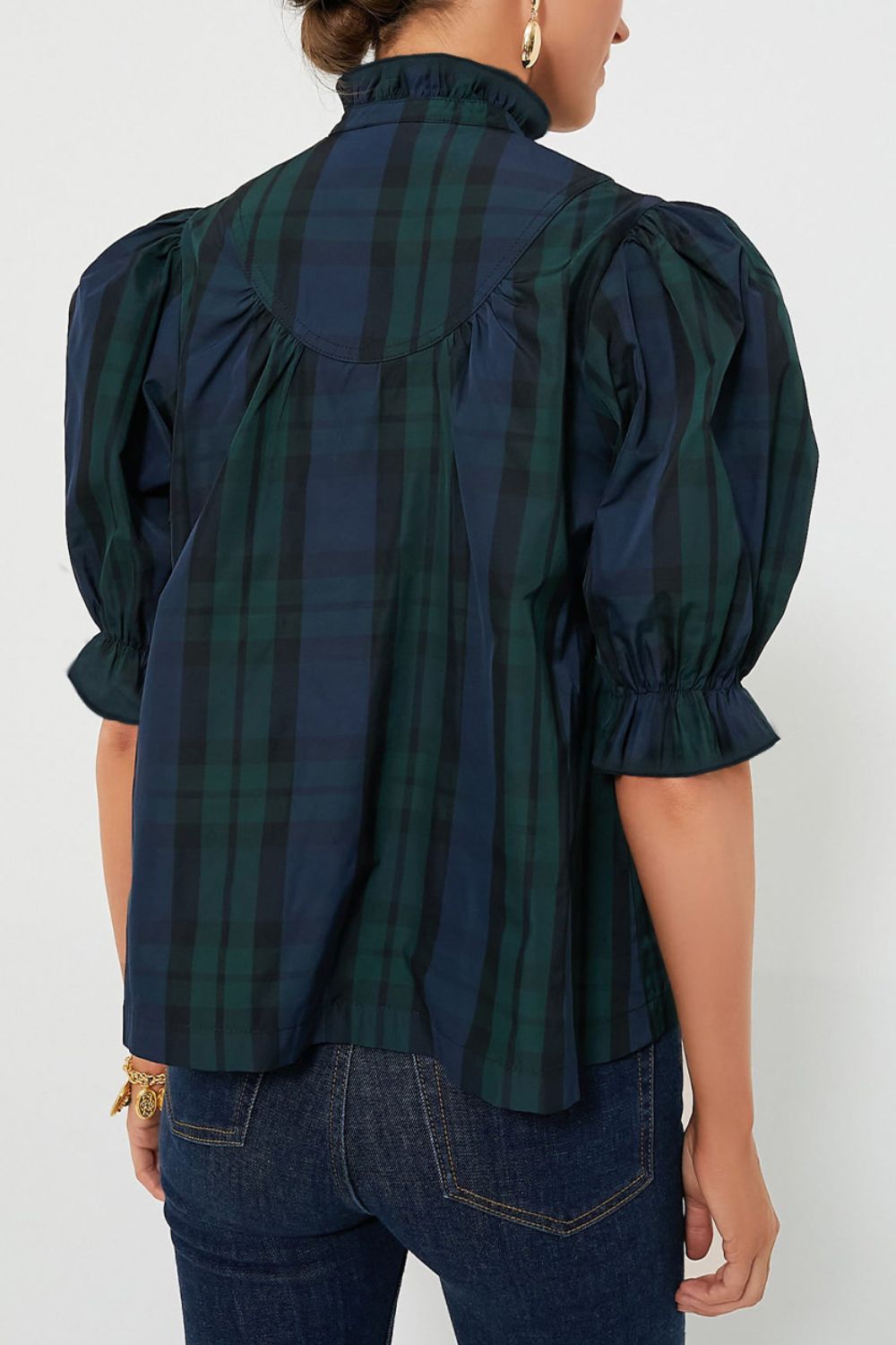 Puff Sleeve Frilled Trim Elegant Blouse with Buttoned.