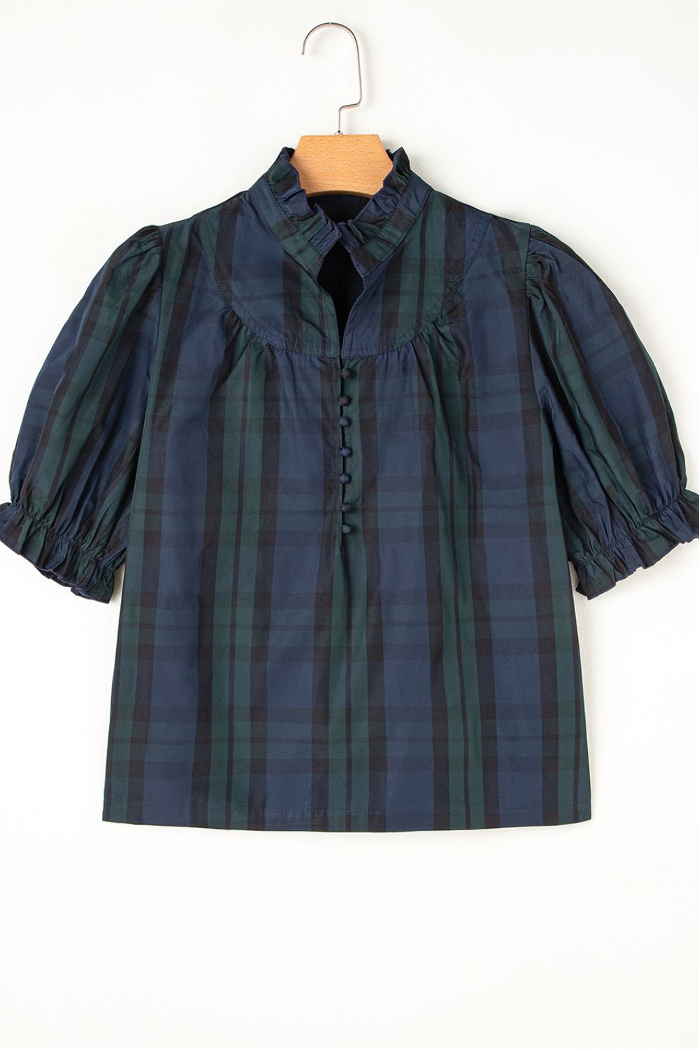 Puff Sleeve Frilled Trim Elegant Blouse with Buttoned.