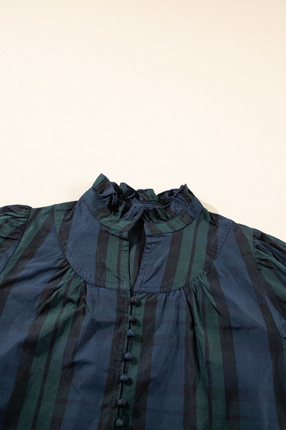 Puff Sleeve Frilled Trim Elegant Blouse with Buttoned.