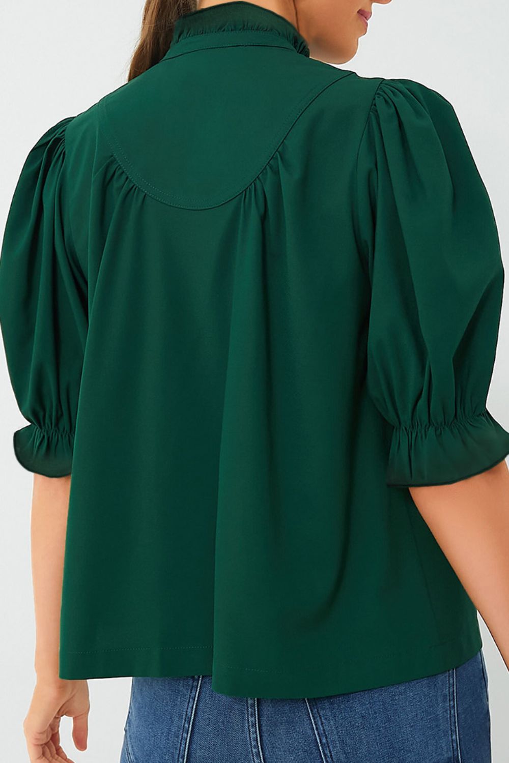 Puff Sleeve Frilled Trim Elegant Blouse with Buttoned.