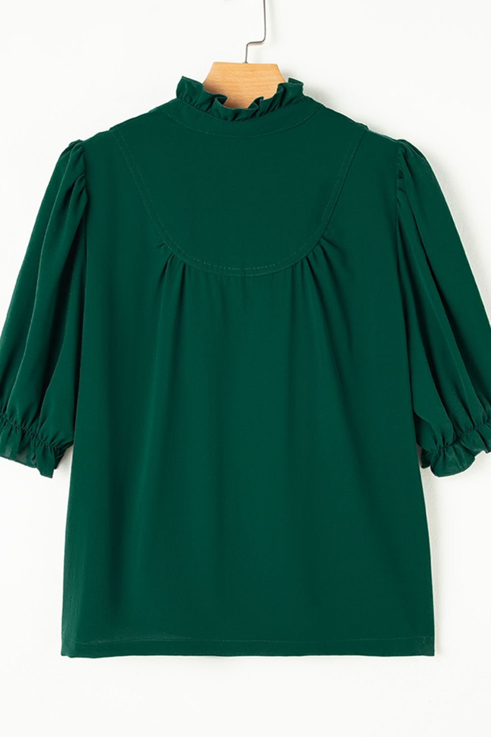 Puff Sleeve Frilled Trim Elegant Blouse with Buttoned.