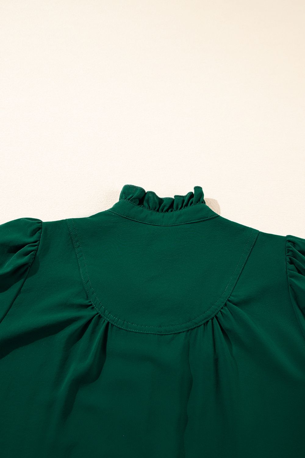 Puff Sleeve Frilled Trim Elegant Blouse with Buttoned.