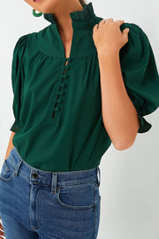 Puff Sleeve Frilled Trim Elegant Blouse with Buttoned.